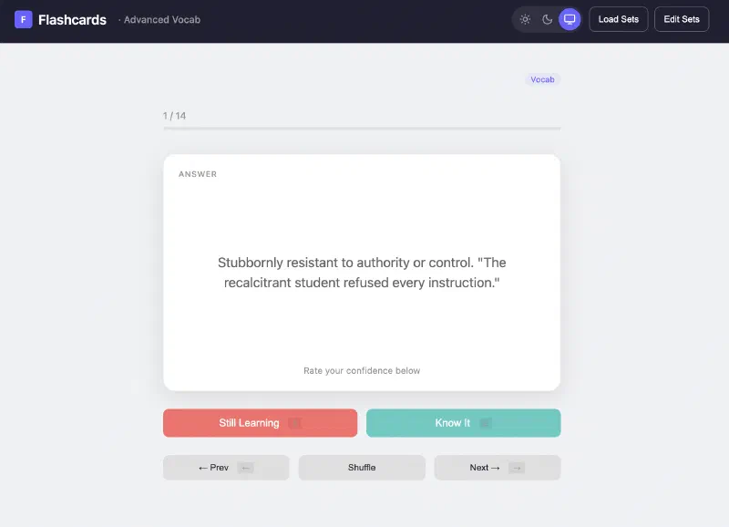 Screenshot of Flashcards